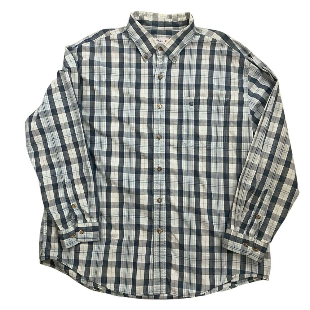 Carhartt Men's Sz XXL Blue‎ Plaid Button Front Shirt W/Pocket